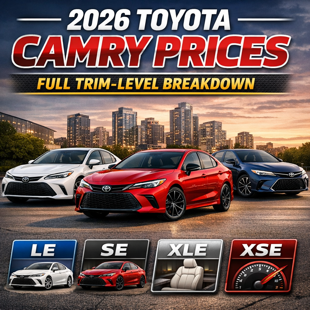 2026 Toyota Camry trim-level price breakdown for LE, SE, XLE, and XSE models.