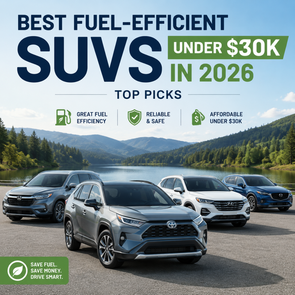Charts fuel-efficient SUVs under $30K in 2026, highlighting top picks for efficiency and affordability
