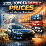2026 Toyota Camry price breakdown for LE, SE, and XSE trims