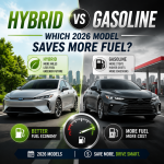 2026 hybrid vs gasoline car comparison showing fuel efficiency and cost savings charts