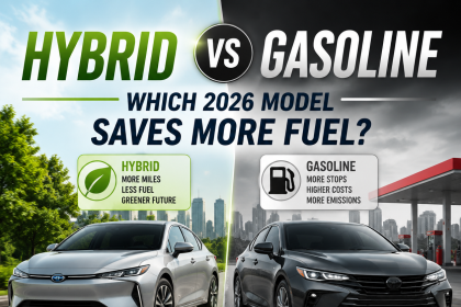 2026 hybrid vs gasoline car comparison showing fuel efficiency and cost savings charts