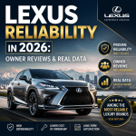Lexus sedan with text about 2026 reliability, owner reviews, and real data showing high dependability