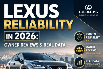 Lexus sedan with text about 2026 reliability, owner reviews, and real data showing high dependability