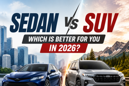 Sedan vs SUV comparison chart for 2026: price, fuel efficiency, space, versatility, and safety.