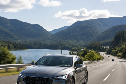 Modern sedan cruising on an open highway, one of the best cars for highway driving in 2025