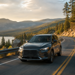 Comfortable car cruising on an open highway during a long road trip