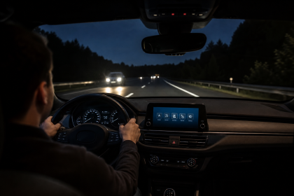 Night vision display highlighting pedestrians with real-time warning features at night