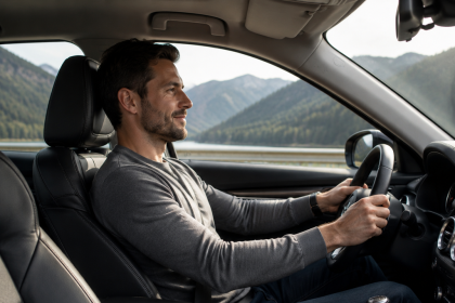 Car interior showing front seat comfort for long drives