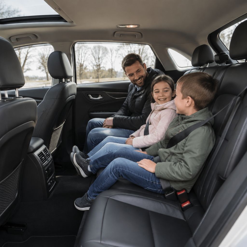 Driver checking legroom and car interior space from the front seat