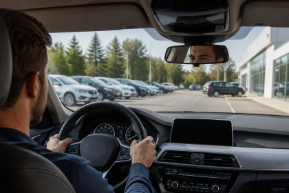 Buyer checking the dashboard and controls during a test drive checklist